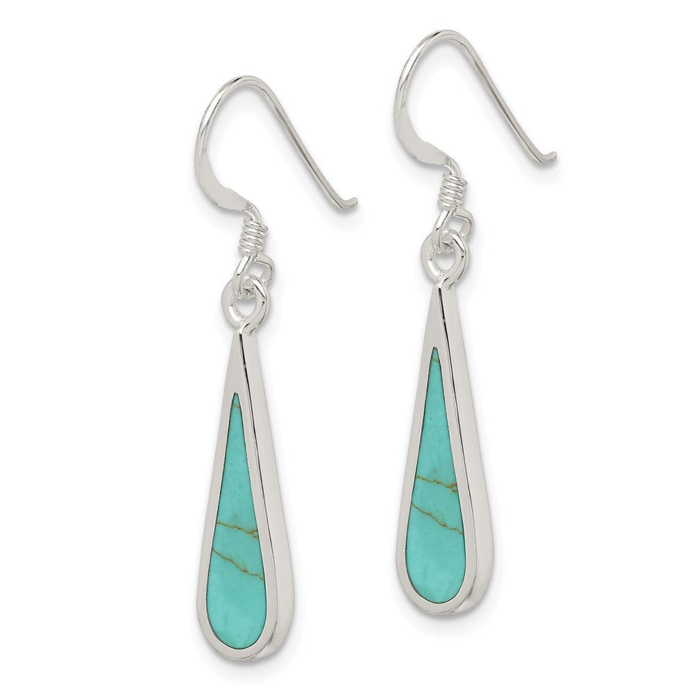 QE2628 Sterling Silver Polished Turquoise Teardrop Dangle Earrings