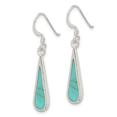 QE2628 Sterling Silver Polished Turquoise Teardrop Dangle Earrings