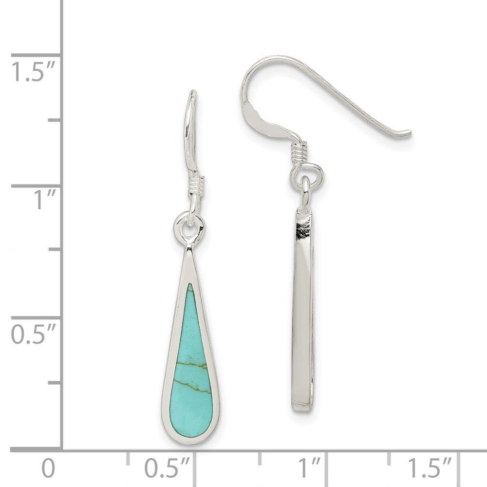 QE2628 Sterling Silver Polished Turquoise Teardrop Dangle Earrings