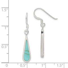 QE2628 Sterling Silver Polished Turquoise Teardrop Dangle Earrings