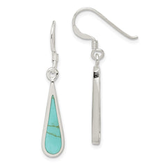 QE2628 Sterling Silver Polished Turquoise Teardrop Dangle Earrings