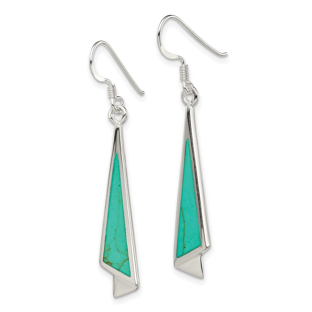 QE2629 Sterling Silver Polished Fancy Triangle Turquoise Dangle Earrings