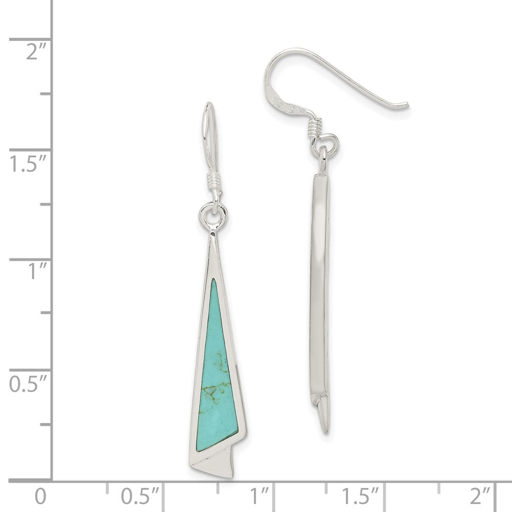 QE2629 Sterling Silver Polished Fancy Triangle Turquoise Dangle Earrings