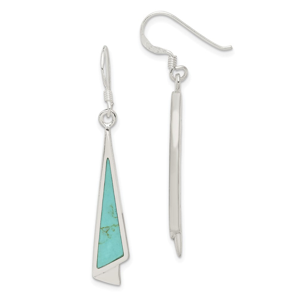 QE2629 Sterling Silver Polished Fancy Triangle Turquoise Dangle Earrings