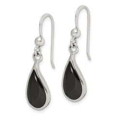 QE2731 Sterling Silver Polished Curved Onyx Teardrop Dangle Earrings