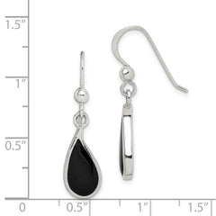 QE2731 Sterling Silver Polished Curved Onyx Teardrop Dangle Earrings