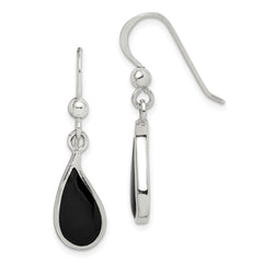 QE2731 Sterling Silver Polished Curved Onyx Teardrop Dangle Earrings