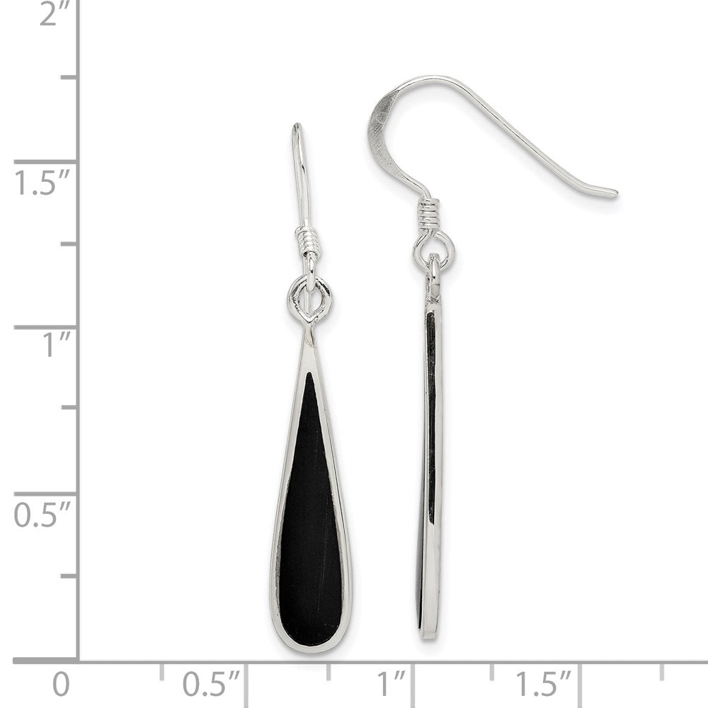 QE2738 Sterling Silver Polished Onyx Teardrop Dangle Earrings