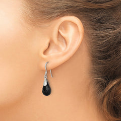 QE2894 Sterling Silver Polished Faceted Onyx Teardrop Dangle Earrings