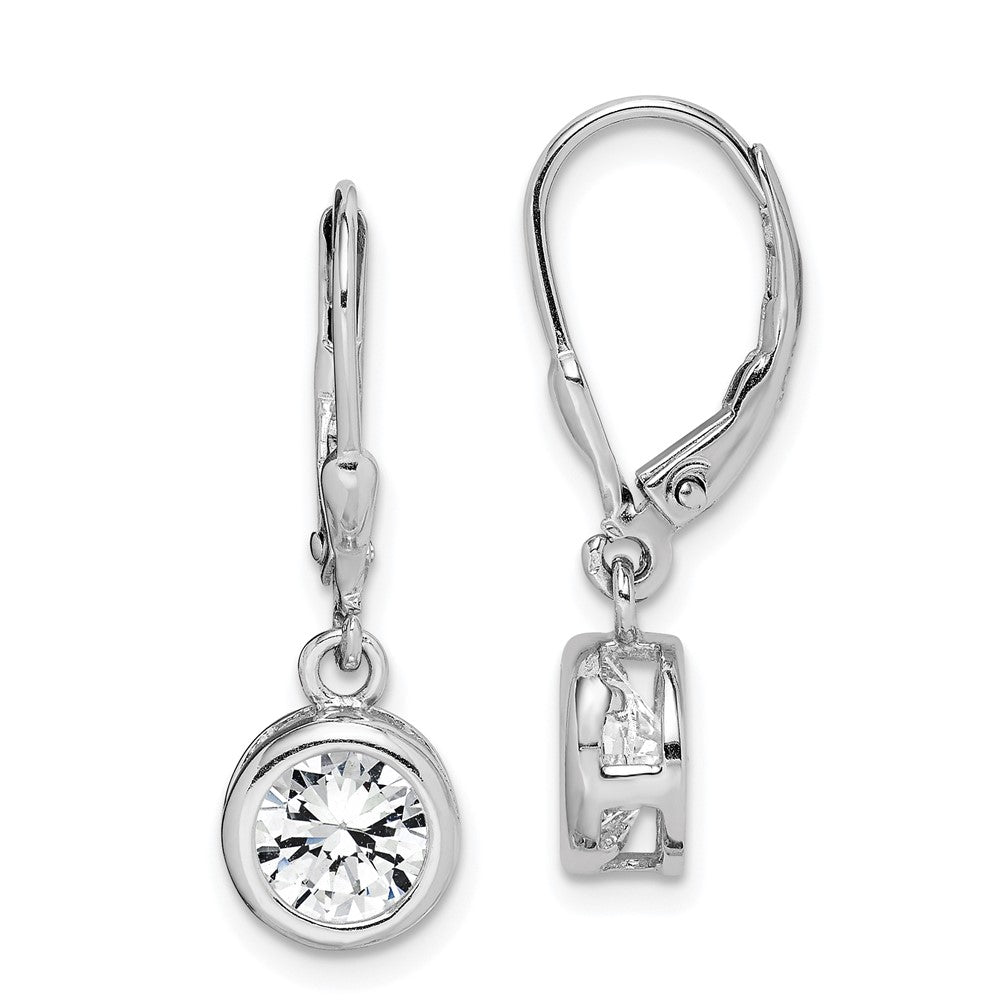 QE292 Sterling Silver Rhodium-plated Polished Round 7mm CZ Leverback Earrings