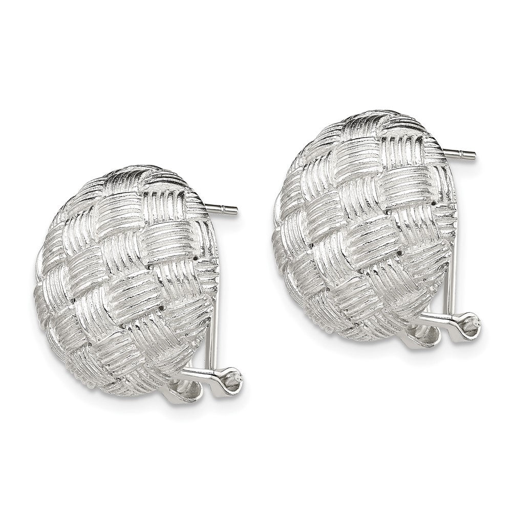 QE2931 Sterling Silver Rhod-pltd Polished Woven Circle Omega Back Earrings
