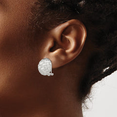 QE2931 Sterling Silver Rhod-pltd Polished Woven Circle Omega Back Earrings