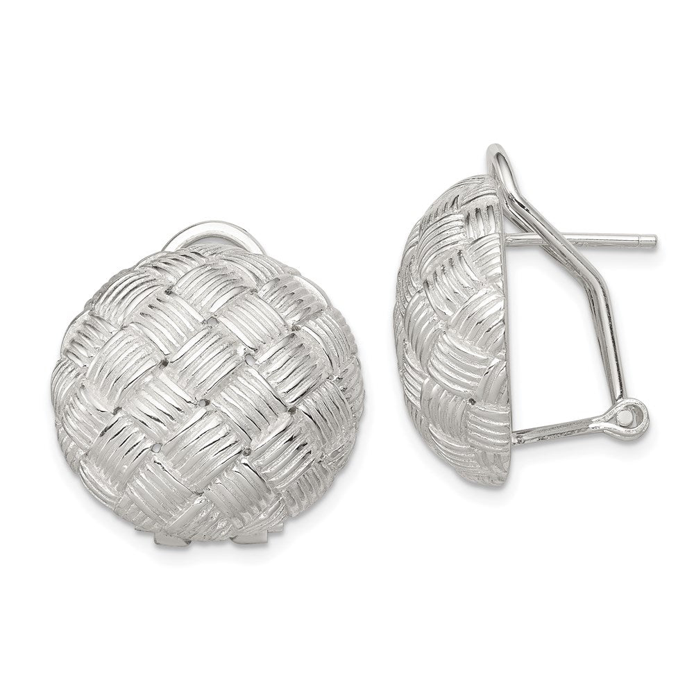 QE2931 Sterling Silver Rhod-pltd Polished Woven Circle Omega Back Earrings