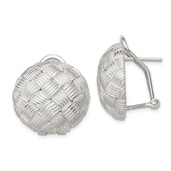 QE2931 Sterling Silver Rhod-pltd Polished Woven Circle Omega Back Earrings