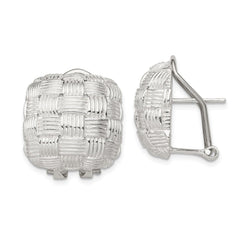 QE2932 Sterling Silver Rhod-pltd Polished Woven Square Omega Back Earrings