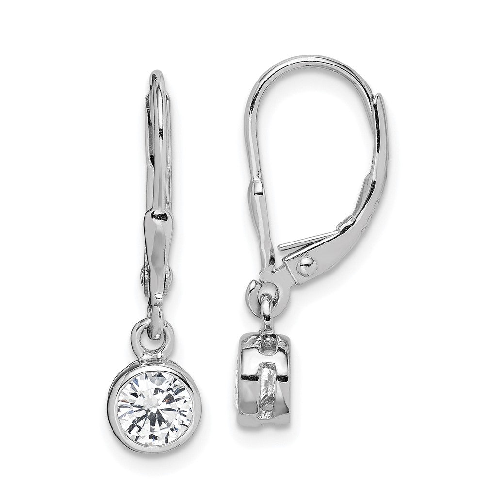 QE294 Sterling Silver Rhodium-plated Polished Round 5mm CZ Leverback Earrings