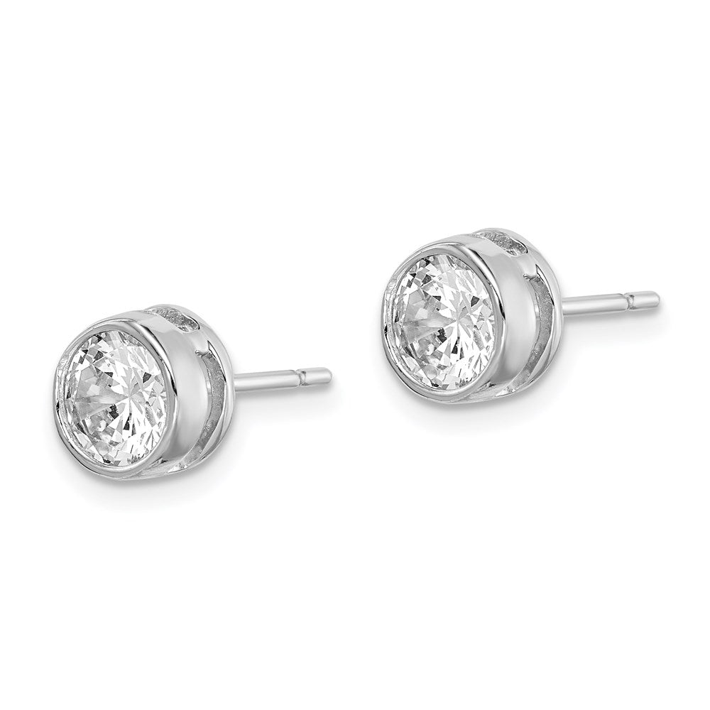 QE302 Sterling Silver RH-plated Polished 6mm Round CZ Bezel Set Stud Earrings