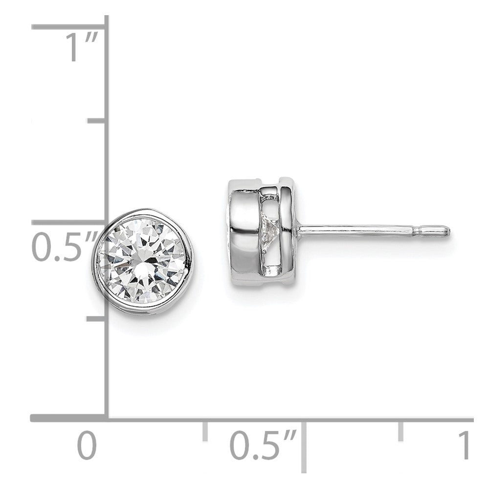 QE302 Sterling Silver RH-plated Polished 6mm Round CZ Bezel Set Stud Earrings