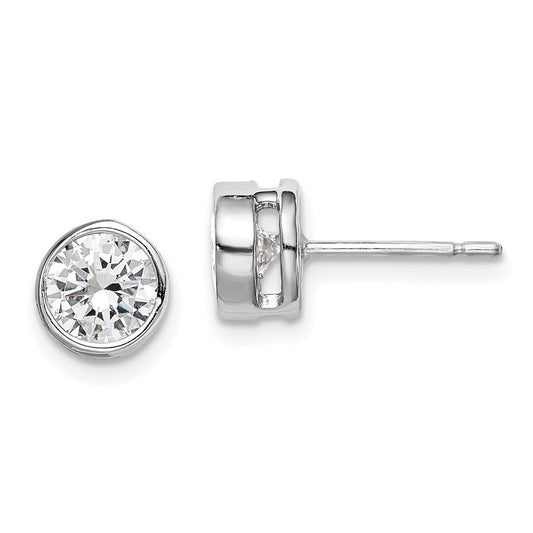QE302 Sterling Silver RH-plated Polished 6mm Round CZ Bezel Set Stud Earrings