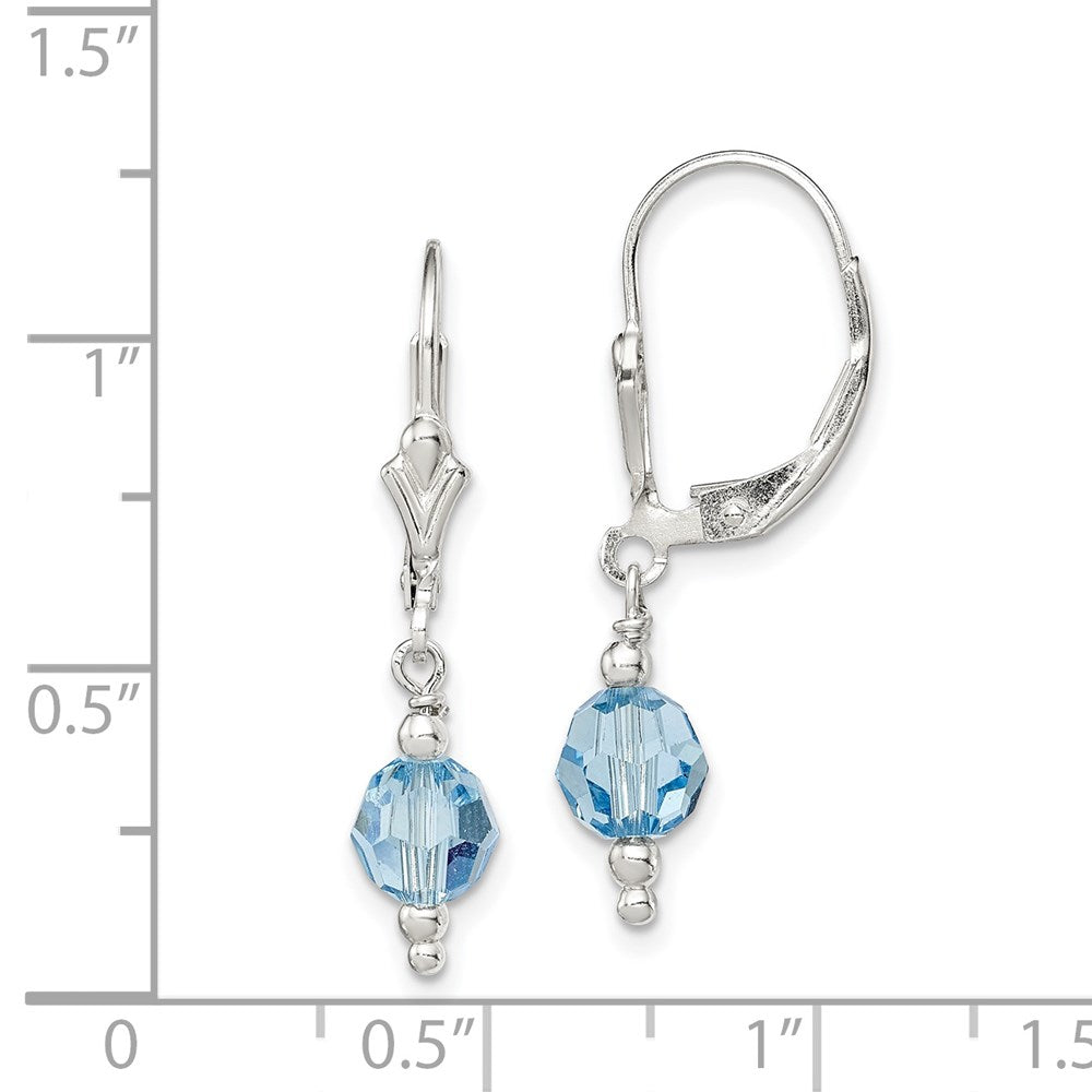 QE3057 Sterling Silver Blue Crystal Leverback Earrings