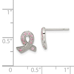 QE3115 Sterling Silver Rhodium-plated Pink CZ Ribbon Earrings
