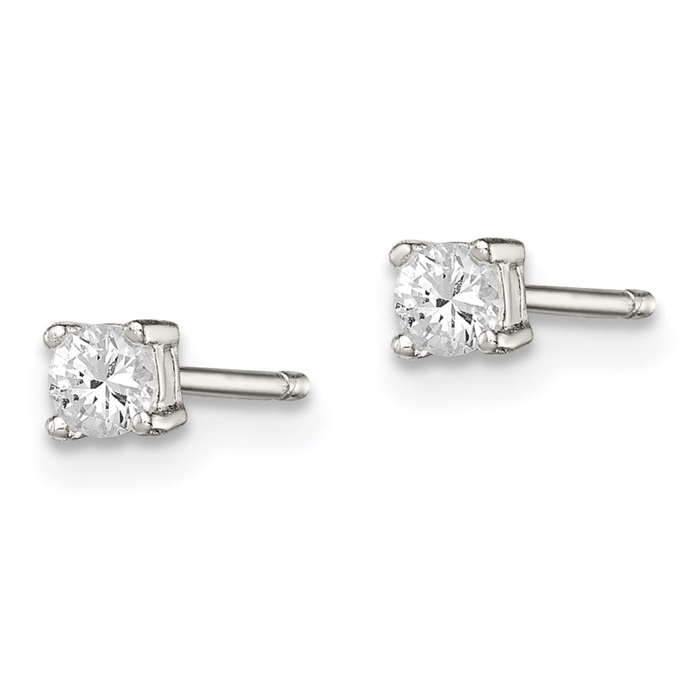 QE3143 Sterling Silver 3mm Round Basket Set CZ Stud Earrings