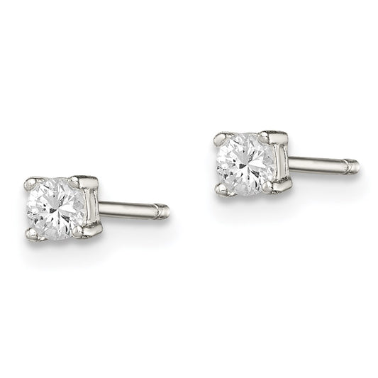 QE3143 Sterling Silver 3mm Round Basket Set CZ Stud Earrings