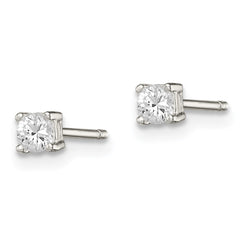 QE3143 Sterling Silver 3mm Round Basket Set CZ Stud Earrings