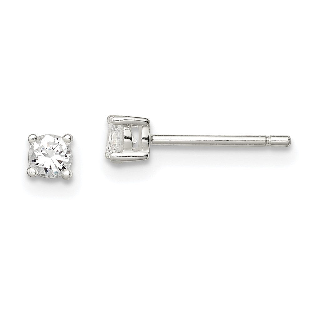 QE3143 Sterling Silver 3mm Round Basket Set CZ Stud Earrings