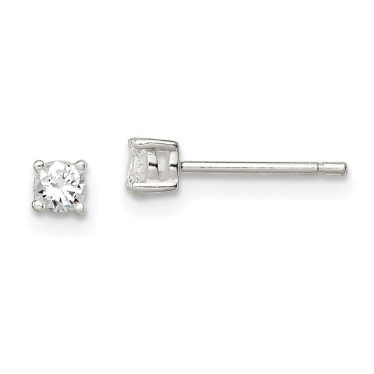 QE3143 Sterling Silver 3mm Round Basket Set CZ Stud Earrings