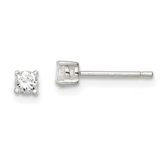 QE3143 Sterling Silver 3mm Round Basket Set CZ Stud Earrings