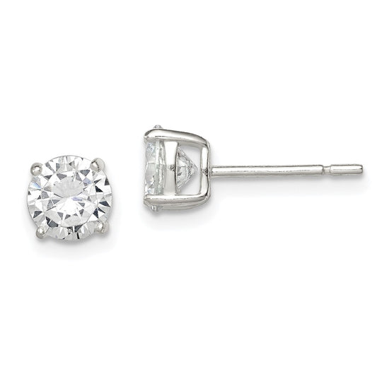 QE3146 Sterling Silver 6mm Round Basket Set CZ Stud Earrings