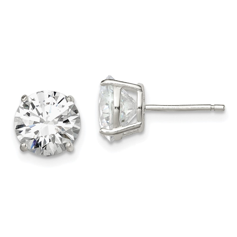 QE3148 Sterling Silver 8mm Round Basket Set CZ Stud Earrings