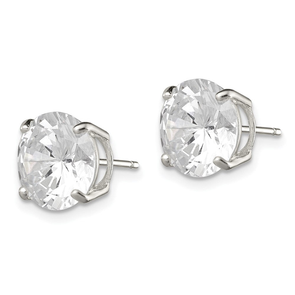 QE3149 Sterling Silver 10mm Round Basket Set CZ Stud Earrings