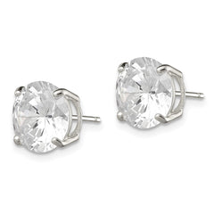 QE3149 Sterling Silver 10mm Round Basket Set CZ Stud Earrings
