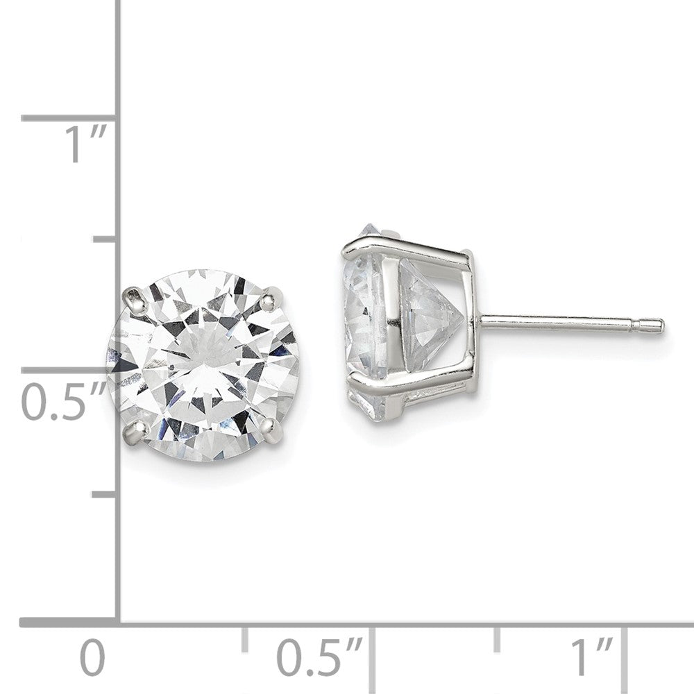 QE3149 Sterling Silver 10mm Round Basket Set CZ Stud Earrings
