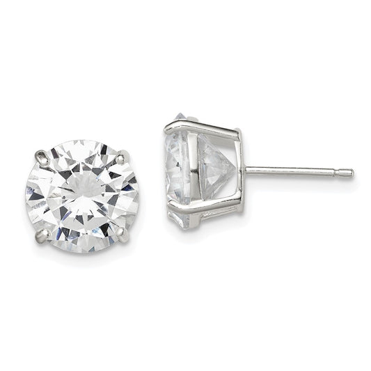 QE3149 Sterling Silver 10mm Round Basket Set CZ Stud Earrings