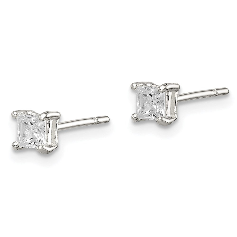 QE3150 Sterling Silver 3mm Princess Basket Set CZ Stud Earrings