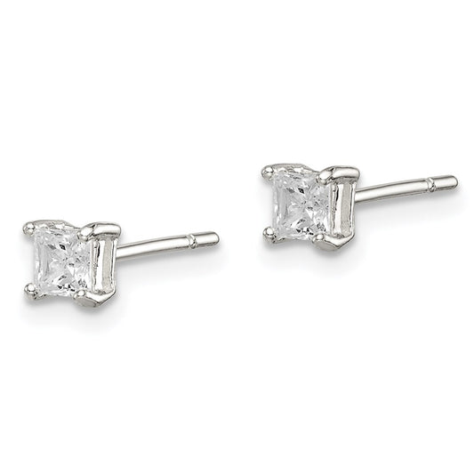 QE3150 Sterling Silver 3mm Princess Basket Set CZ Stud Earrings