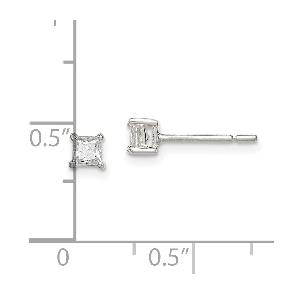 QE3150 Sterling Silver 3mm Princess Basket Set CZ Stud Earrings