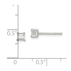 QE3150 Sterling Silver 3mm Princess Basket Set CZ Stud Earrings