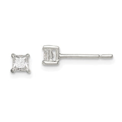 QE3150 Sterling Silver 3mm Princess Basket Set CZ Stud Earrings