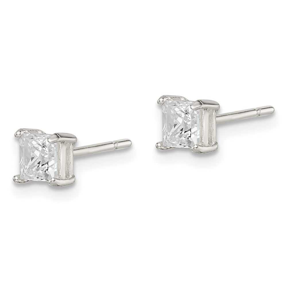 QE3151 Sterling Silver 4mm Princess Basket Set CZ Stud Earrings