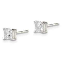 QE3151 Sterling Silver 4mm Princess Basket Set CZ Stud Earrings