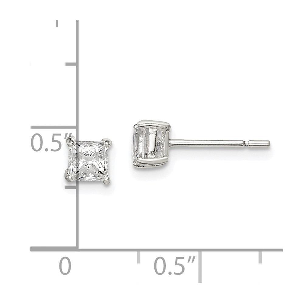 QE3151 Sterling Silver 4mm Princess Basket Set CZ Stud Earrings