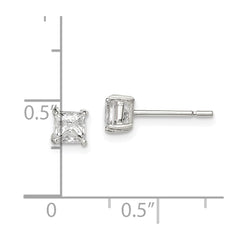 QE3151 Sterling Silver 4mm Princess Basket Set CZ Stud Earrings
