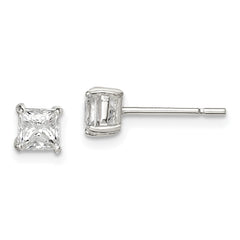 QE3151 Sterling Silver 4mm Princess Basket Set CZ Stud Earrings