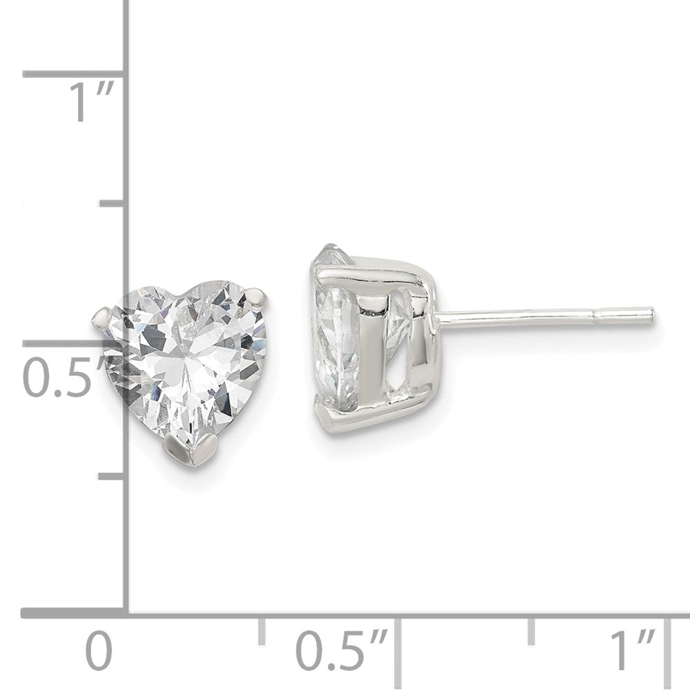 QE3160 Sterling Silver Polished 8mm Heart 3 Prong Basket Set CZ Stud Earrings