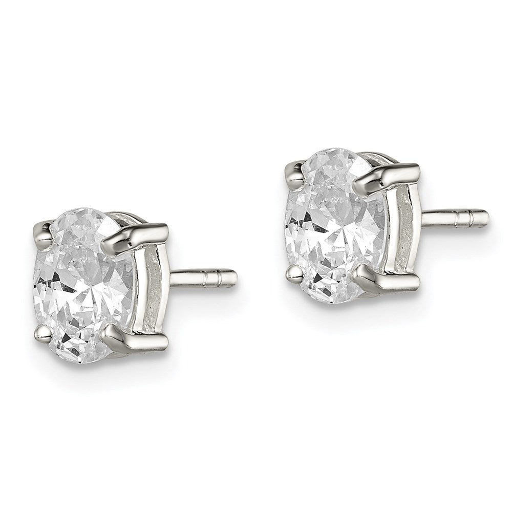 QE3163 Sterling Silver Polished 5x7mm Oval Basket Set CZ Stud Earrings