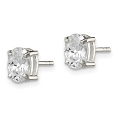QE3163 Sterling Silver Polished 5x7mm Oval Basket Set CZ Stud Earrings